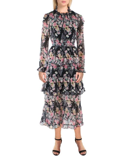 Beulah London Multicolor Chiffon Floral Midi Dress