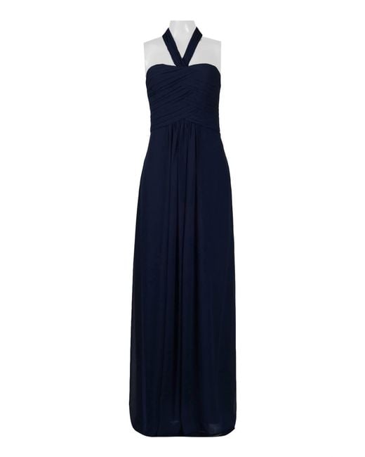 Halter Neck Ruched A-Line Chiffon Dress in Blue Jay