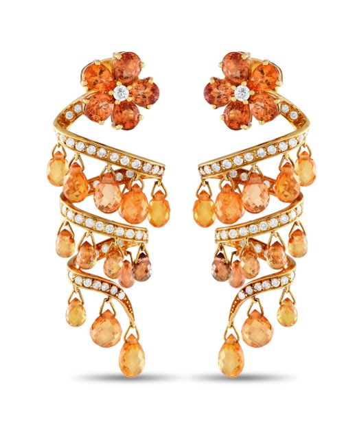 Non-Branded Orange Lb Exclusive 18k Yellow 1.40ct Diamond And Citrine Spiral Chandelier Earrings Mf07-013024