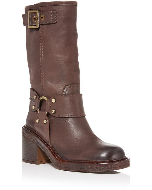 Aqua Brown Leather Round Teo Mid-calf Boots