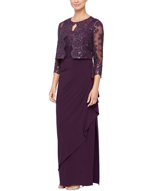 Alex Evenings Purple Formal Full-length Evening Dress