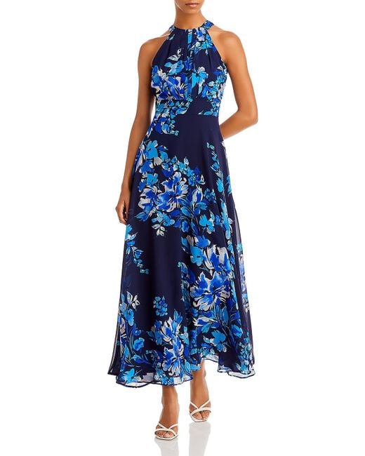Eliza J Blue Floral Print Maxi Halter Dress