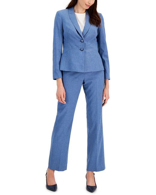 Le Suit Blue Petites Slub Business Pant Suit