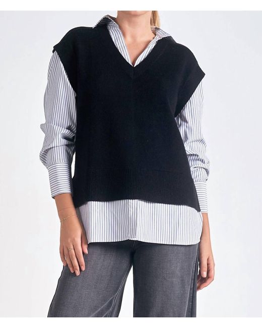 Elan Black Sweater Vest And Shirt Combo