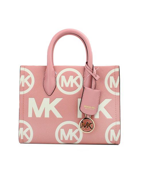 Michael Kors Pink Mirella Small Primrose Embossed Leather Shopper Crossbody Tote Bag