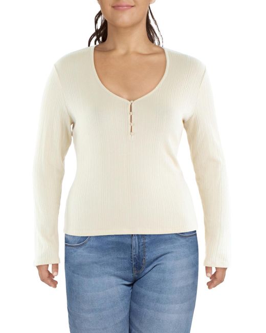 Vince White Ribbed Knit Henley Pullover Top