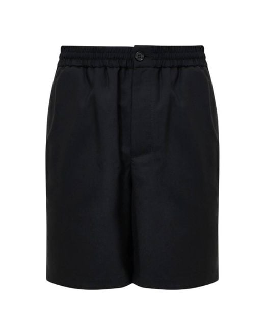 AMI Black Elasticated Waist Wool Shorts for men