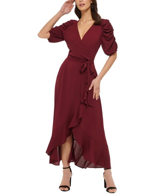 Kensie Red Ruffled Long Maxi Dress