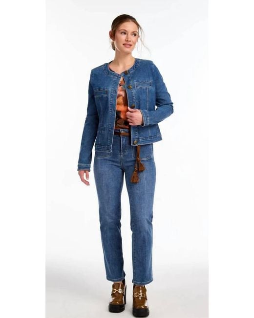 Fdj Blue Denim Collarless Jean Jacket