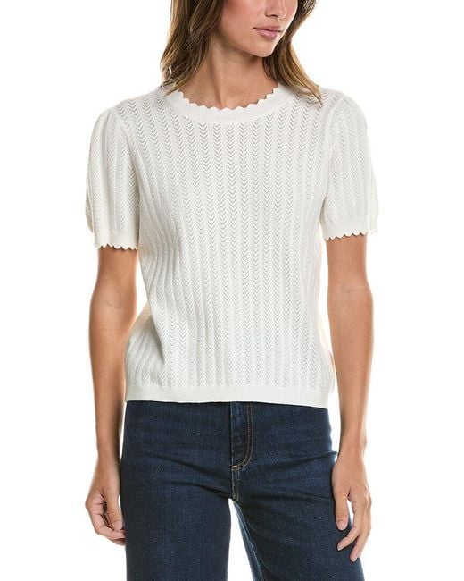 Cece White Pointelle Sweater