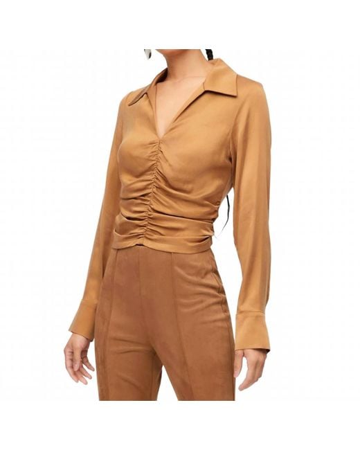 Fifteen Twenty Brown Arabella Shirred Long Sleeve Top