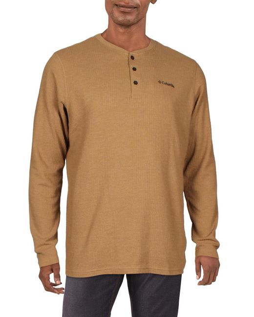 Columbia Brown Waffle-knit Long Sleeves Henley Shirt for men