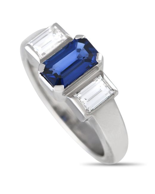 Non-Branded Gray Lb Exclusive Platinum 0.85ct Diamond And Sapphire Three-stone Ring Mf31-041924