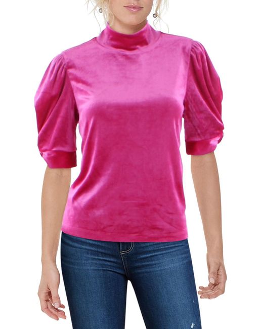 Sanctuary Pink Velvet Puff Sleeves Pullover Top