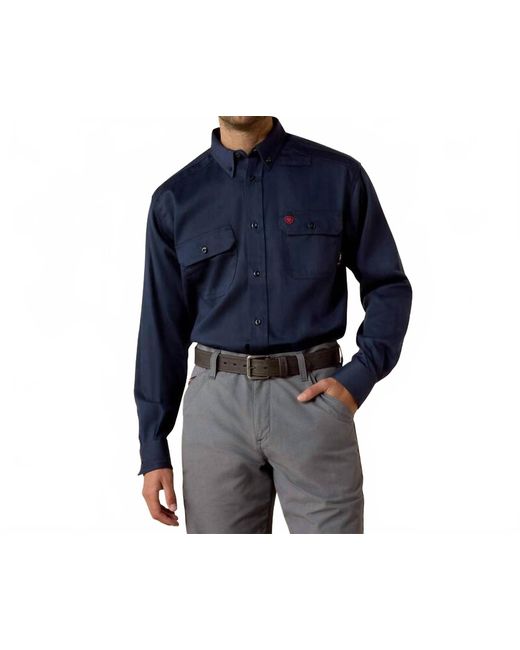 Ariat Blue Flame Resistant Solid Button Work Shirt for men