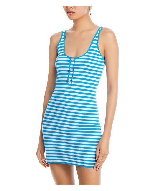 Aqua Blue Striped Short Mini Dress