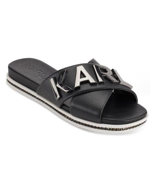 Karl Lagerfeld Black Janie Leather Slide Sandals
