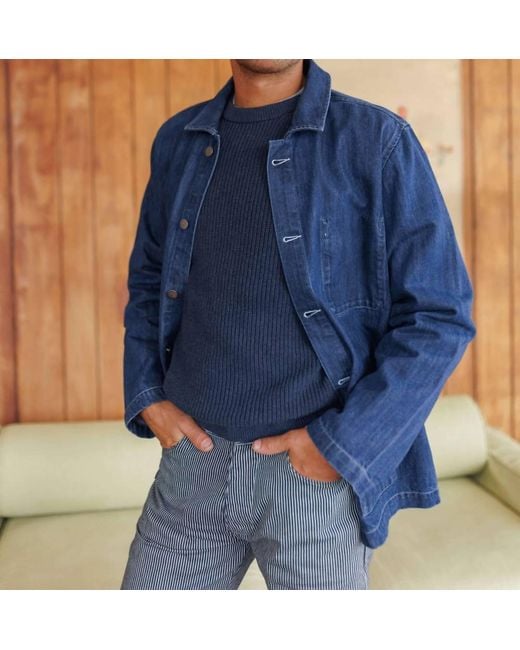 Alex Crane Blue Button Front Denim Kite Jacket for men