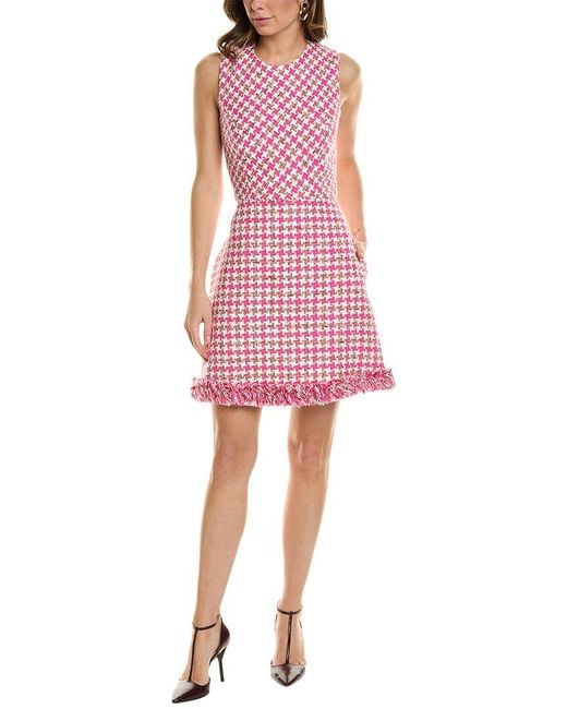 Carolina Herrera Pink Fringe Hem Wool-blend Mini Dress