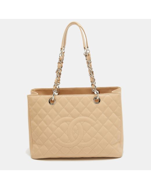 Chanel Natural Quilted Caviar Leather Gst Shopper Tote