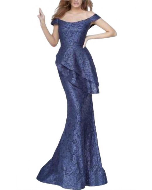 Jovani Blue Off The Shoulder Mermaid Gown