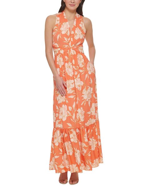 Vince Camuto Orange Floral Long Maxi Dress