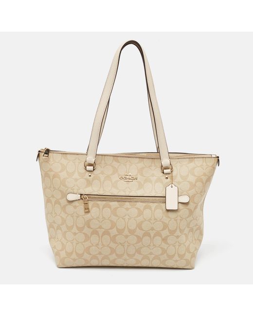COACH Natural Signature Coated Canvas And Leather Gallery Tote