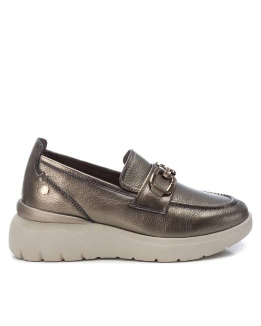 Xti Gray Leather Moccasins