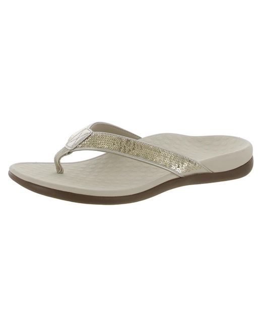 Vionic Gray 44 Tide Sq Sequined Orthotic Thong Sandals
