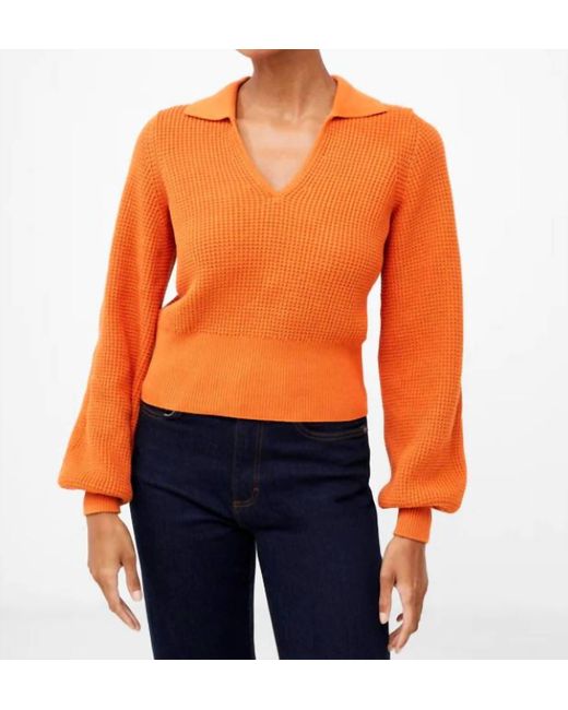French Connection Orange Mozart V-neck Collar Sweater