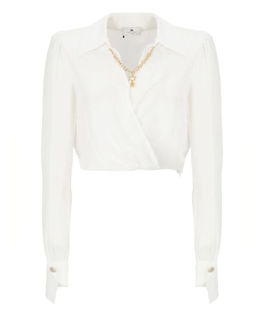 Elisabetta Franchi White Viscose Shirt With Chain Detail