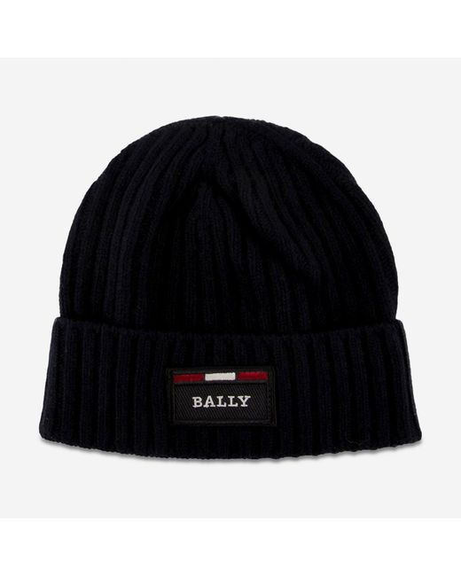 Bally Black Ribbed Logo Wool Beanie 6240326 for men