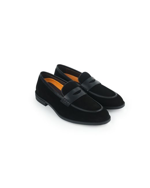 VELLAPAIS Black Paloma Comfort Suede Penny Loafers for men