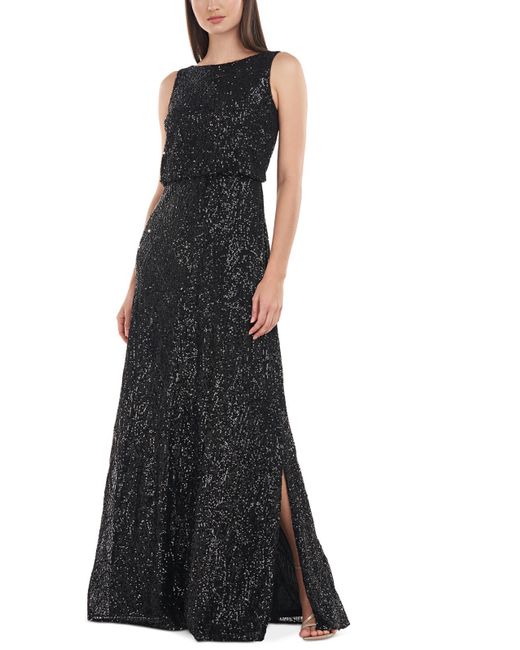 JS Collections Black Sequined Long Evening Dress