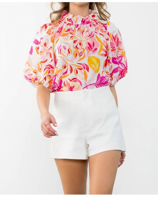 Thml White Puff Sleeve Flower Print Top