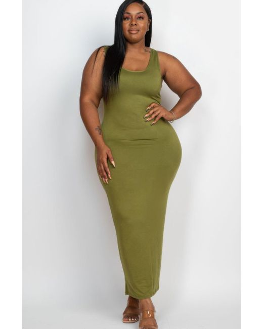 TRUEDAMES Green Plus Size Solid Basic Maxi Dress
