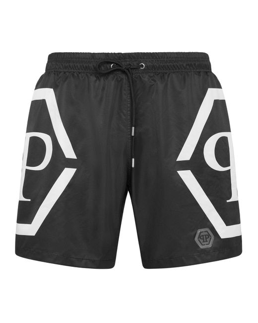 Philipp Plein Black Short Swim Boxer Hexagon for men