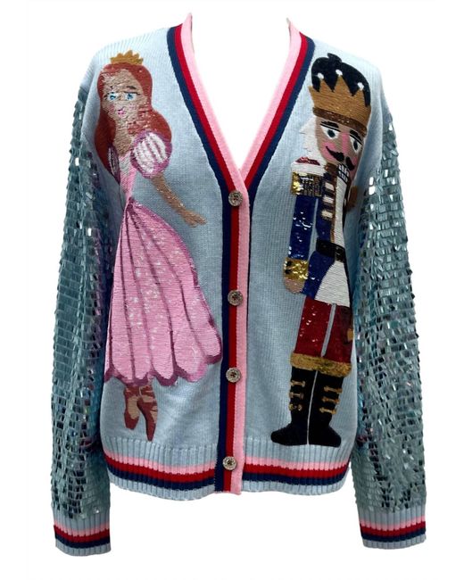 Queen Of Sparkles Blue Nutcracker And Clara Sequin Sleeve Cardigan