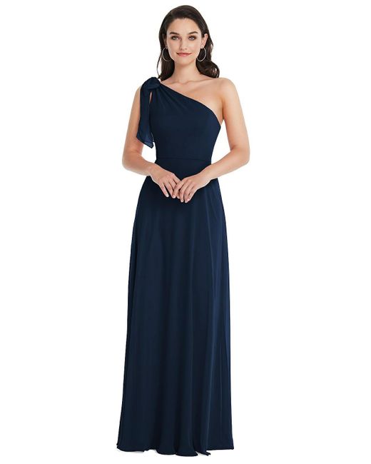 After Six Blue Draped One-shoulder Maxi Dress With Scarf Bow