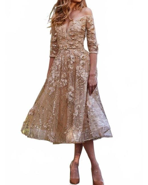 Jovani Brown Off Shoulder Sweetheart Dress