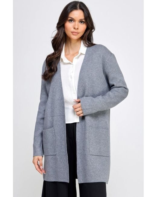 TRUEDAMES Gray Basic Soft Long Line Open Front Sweater Cardigan