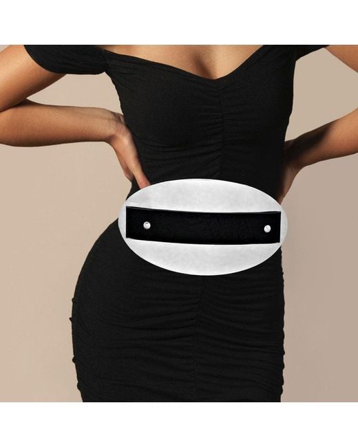 Fashnzfab Black Oversized Rectangular Oval Elastic Stretchable Belt