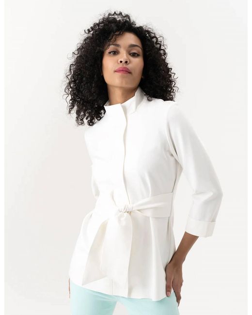Renuar White Woven Sashed Jacket