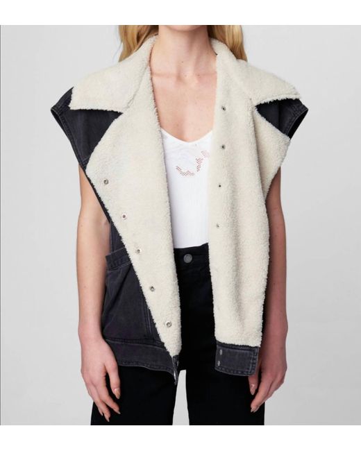 Blank NYC White Denim Vest With Faux Fur