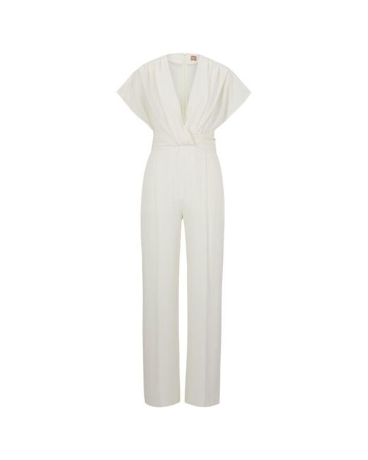 BOSS by HUGO BOSS Slim-fit Jumpsuit With Wrap Front in White | Lyst