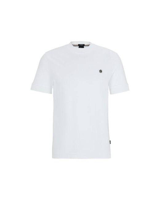 Boss White Mercerized-Cotton T-Shirt With Double B Monogram for men