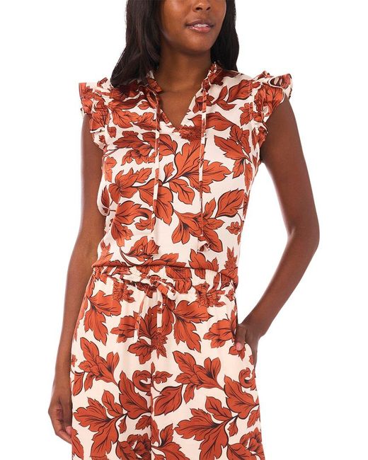 Vince Camuto Red Split Neck Flutter Blouse