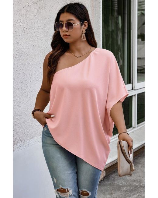 TRUEDAMES Pink Plus One Shoulder Solid Casual Loose Fit Shirt