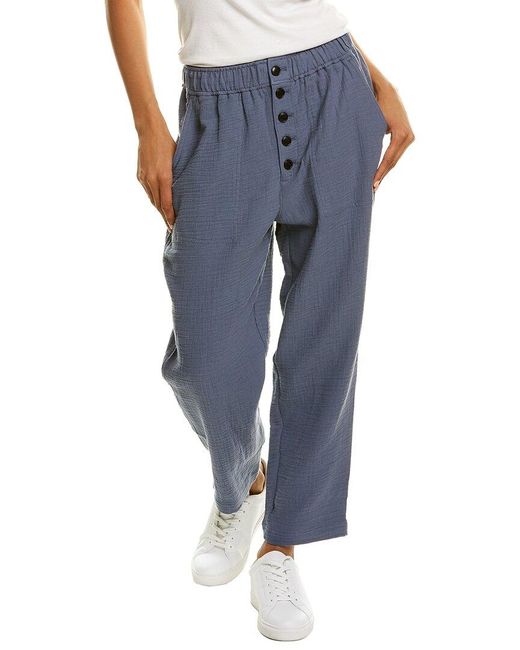 Madewell Blue High-rise Tapered Button Front Linen-blend Pant