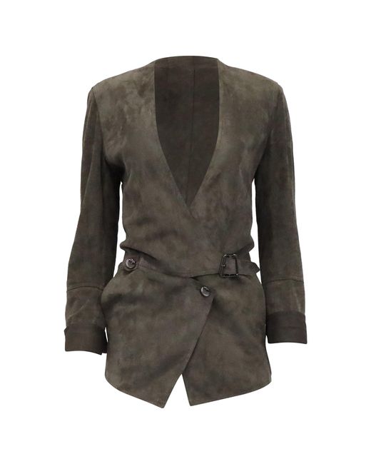 Akris Gray Deep Neckline Wrap-Effect Blazer